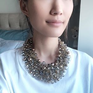 Gold And Silver Beaded Bib Statement Necklace